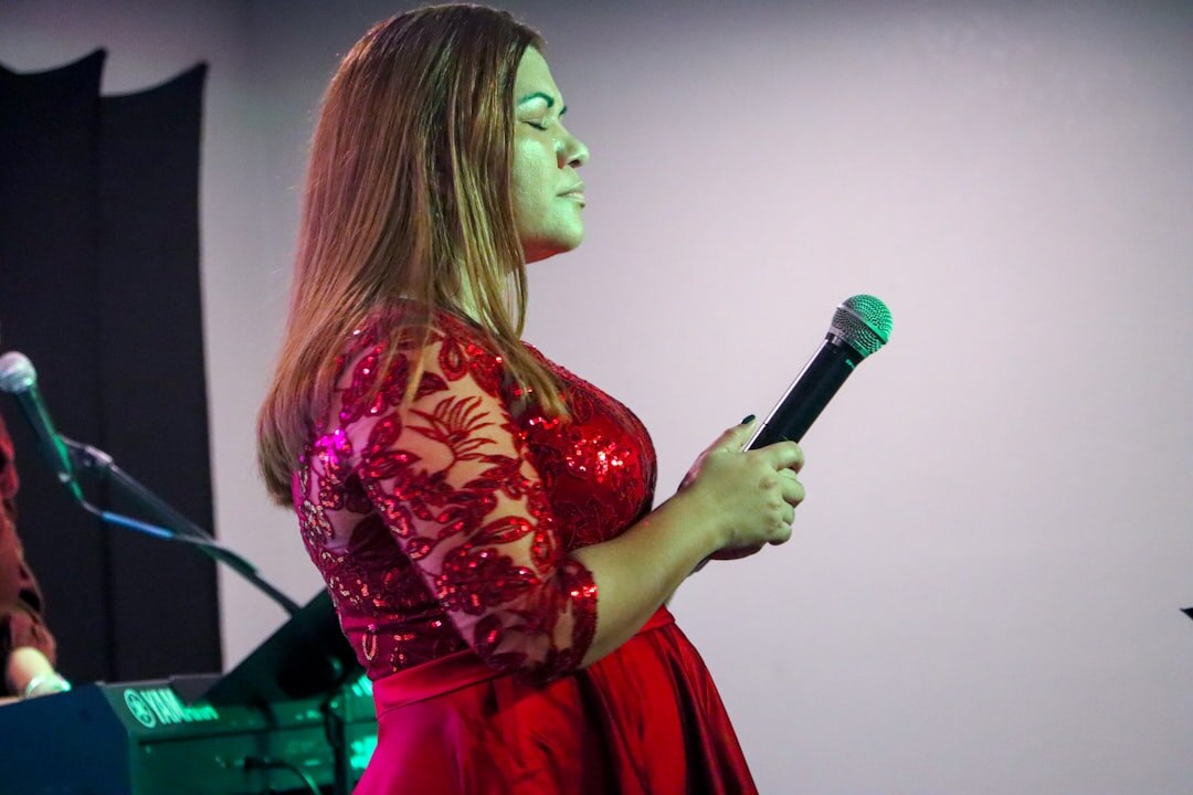 young woman influencer speaking at event