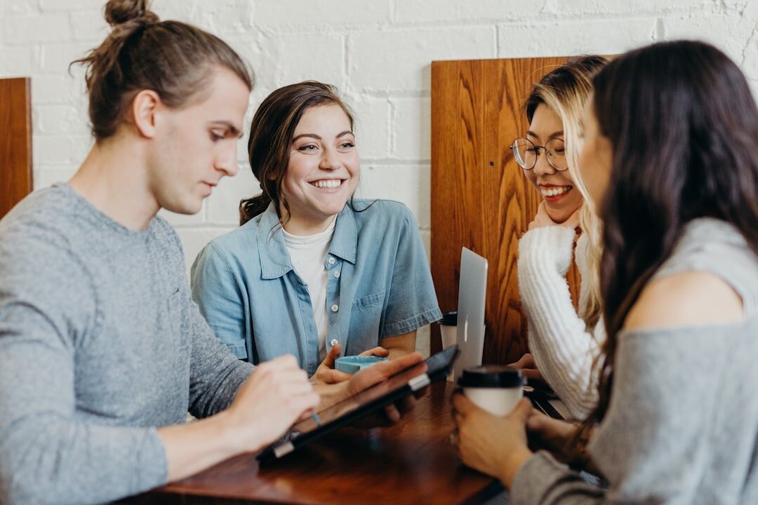 group of young people discussing
