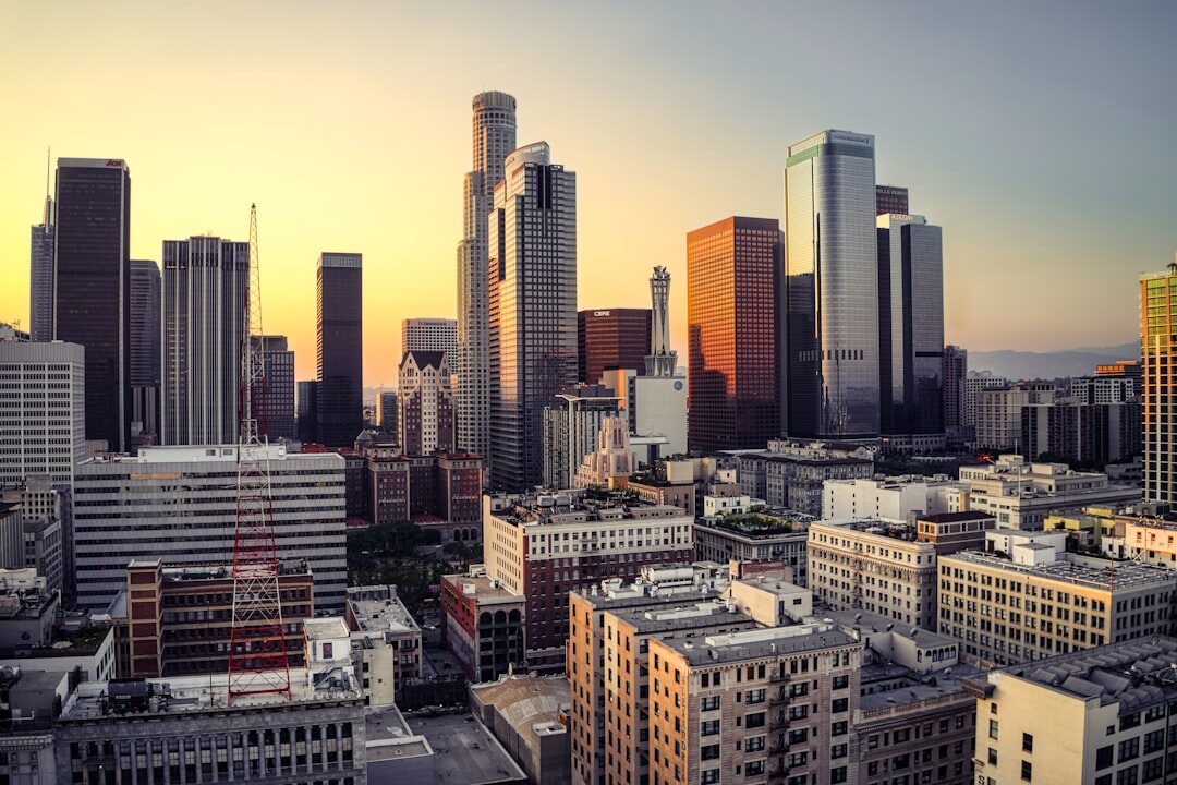 city skyline at dusk