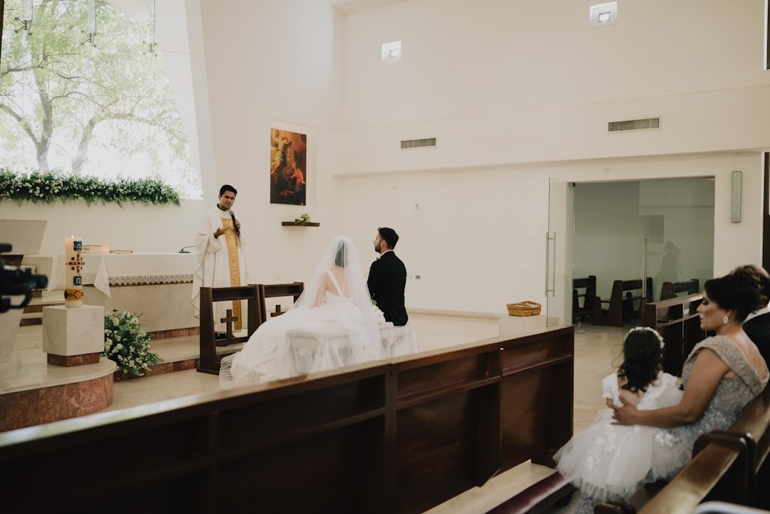 bride in white dress at ceremony