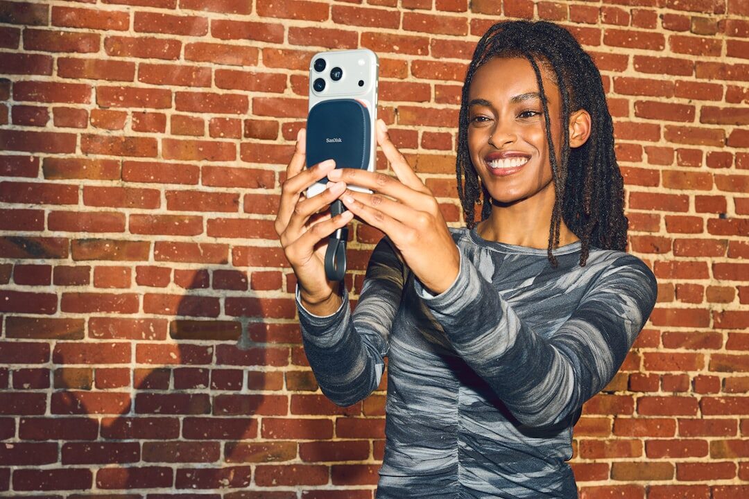 woman recording video on phone